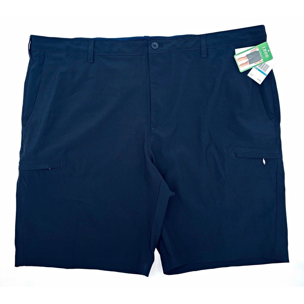 IZOD Golf Mens Cargo Golf Shorts Black 44W 9" Inseam Flat Front Pockets